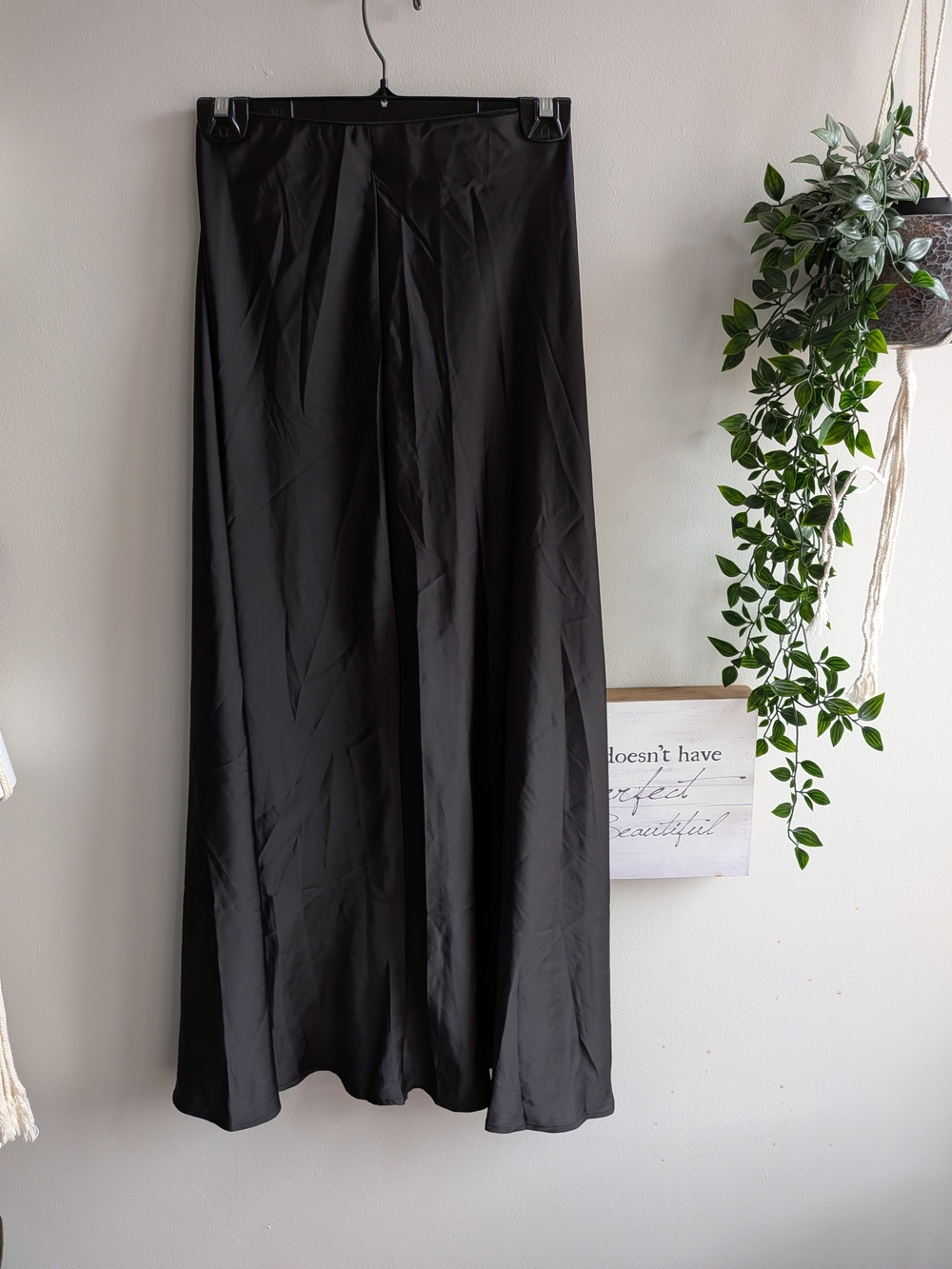NWOT Classic Black Satin Feel Maxi Skirt